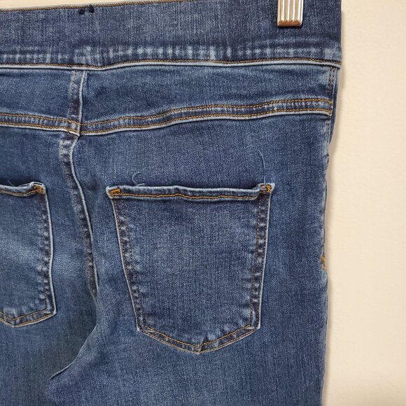 SPANX Cropped Flare Denim Jeans Stretch Raw Hem 2-Tone Blue Women's Medium X 26" - Picture 6 of 13